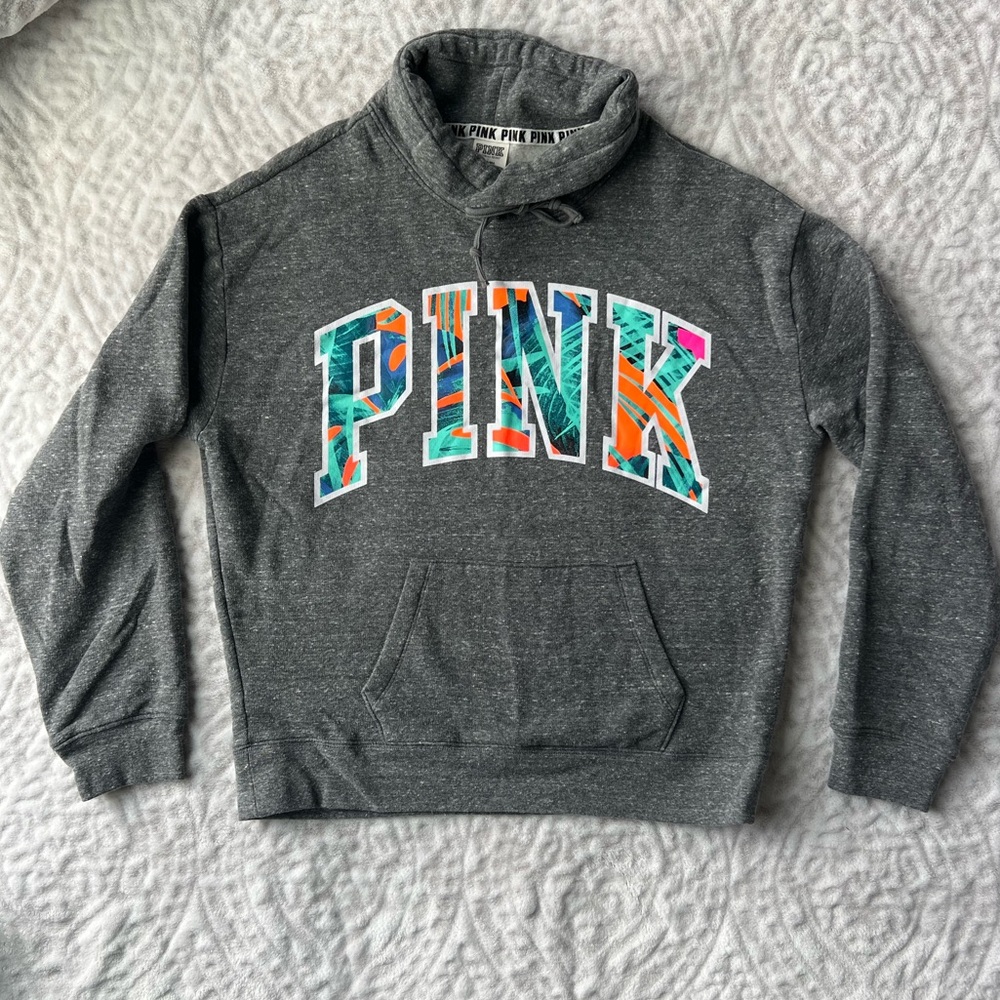Victoria's Secret PINK Women’s Gray Hoodie with Logo Trim | Size M